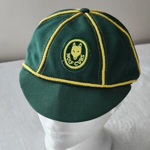 Boy Scouts Wolf Cubs Cap Green Yellow‎ Uniform Hat Vintage Green Yellow Patch